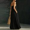 Women's Sleeveless Maxi Dress with Adjustable Spaghetti Straps Flowy Loose Fit Long Sundress with Pockets for Casual Wear