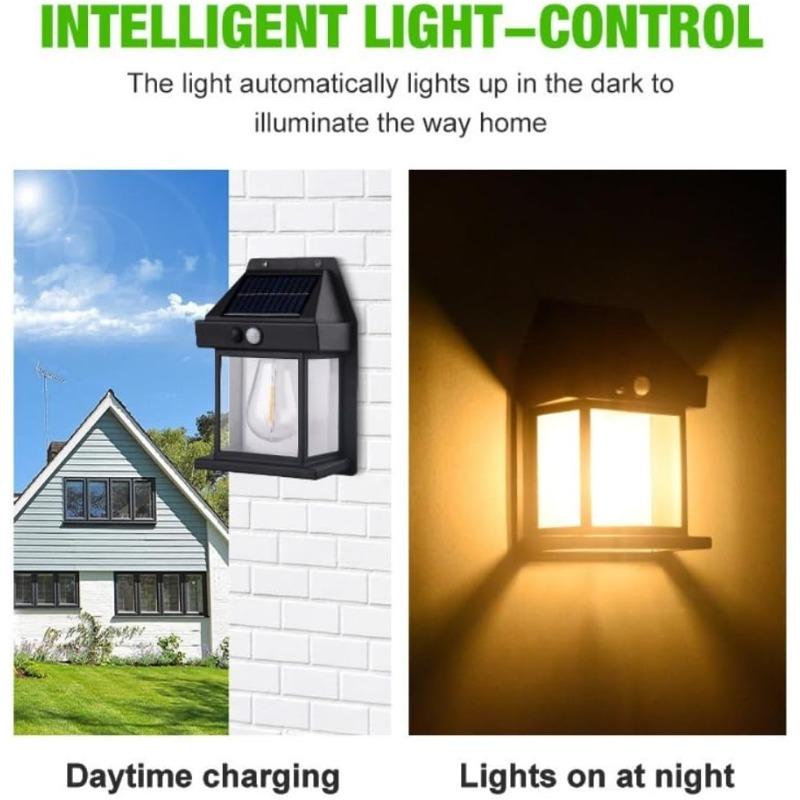 Solar Wall Lights Outdoor, Waterproof Motion Sensor Solar Powered Wall Lights with 3 Lighting Modes, Auto On/Off, for Porch, Patio, Fence, Garage