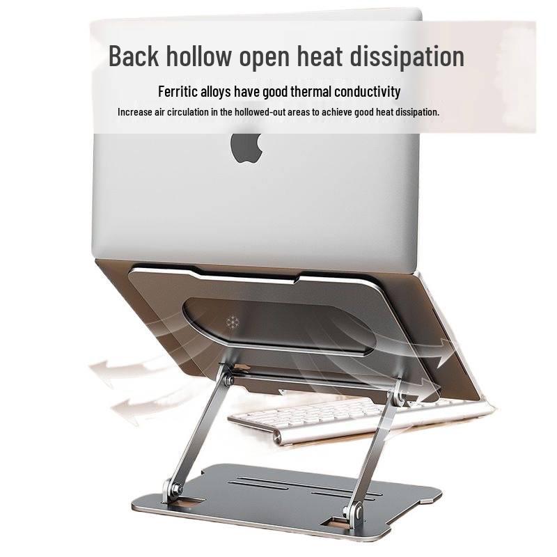 Gold Steel Portable Laptop Stand with Cooling and Adjustable Height