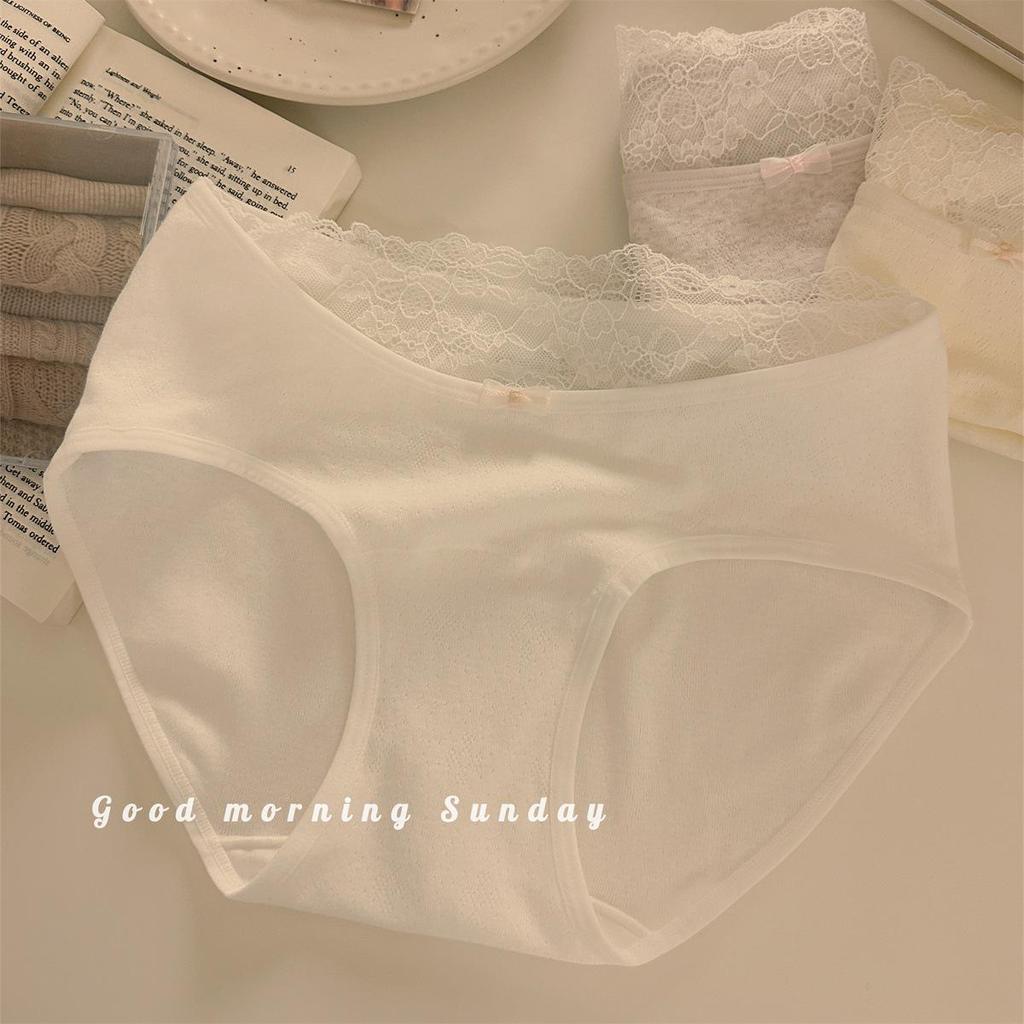 Gentle Breeze Lace Trim Pure Cotton Mid-Waist Women's Panties 2026