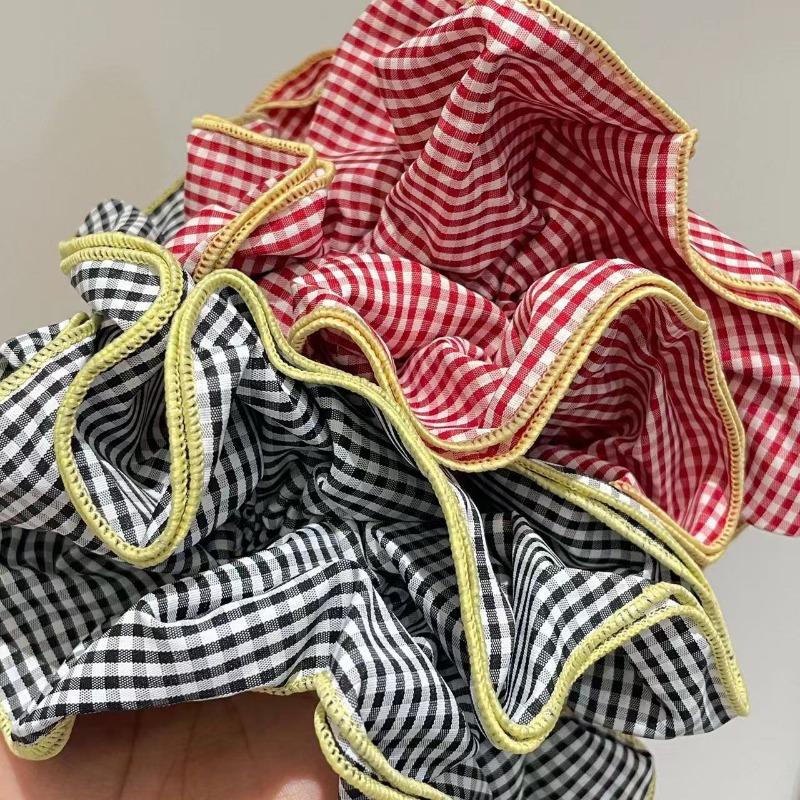 Retro Colorful Lattice Ruffles Hair Scrunchies Headbands for Womens Girls Sweet Romance Hair Rope Rubber Band Hair Accessories