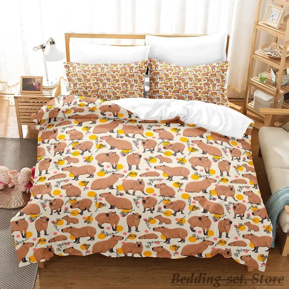 Kawaii Capybaras Bedding Set Single Twin Full Queen King Size Bed Set Aldult Kid Bedroom Duvetcover Sets 3D bed cover set Tool