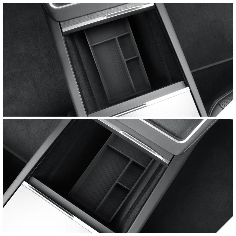 Center Control Storage Box for Tesla Model Y Juniper 2025 Center Console Lower Storage Non-slip Pad Organizer Tray Accessories