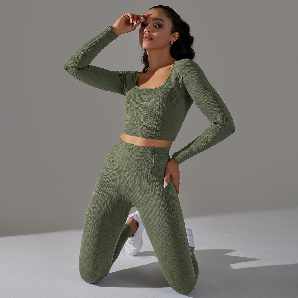 Auroth Dlouhý rukáv Sportovní soupravy Dámské Jógové soupravy Fitness trička Bezešvé Legíny s vysokým pasem Sportovní oblečení