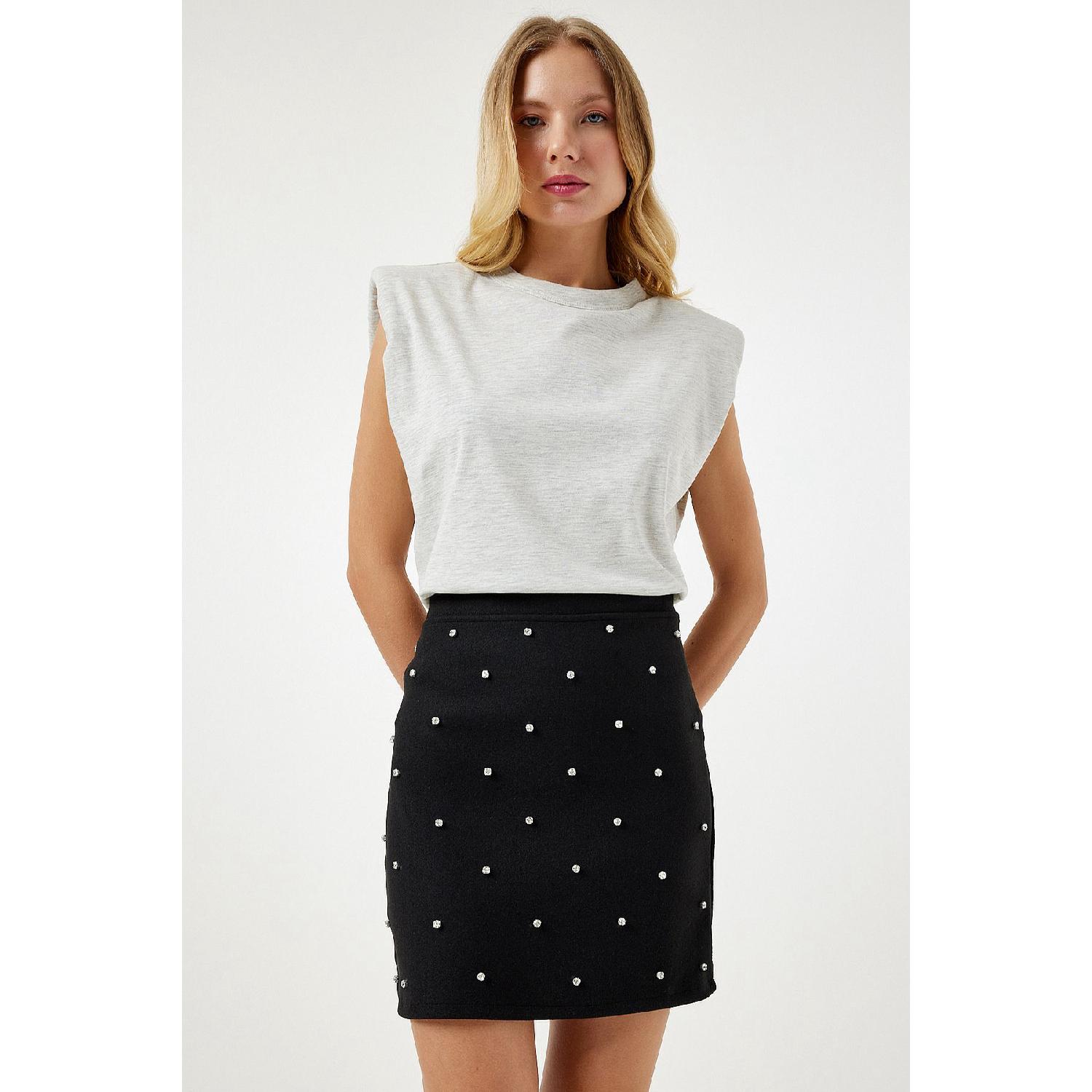 

Women s Black Stone Detailed Woven Skirt Tp00032 36 чёрный