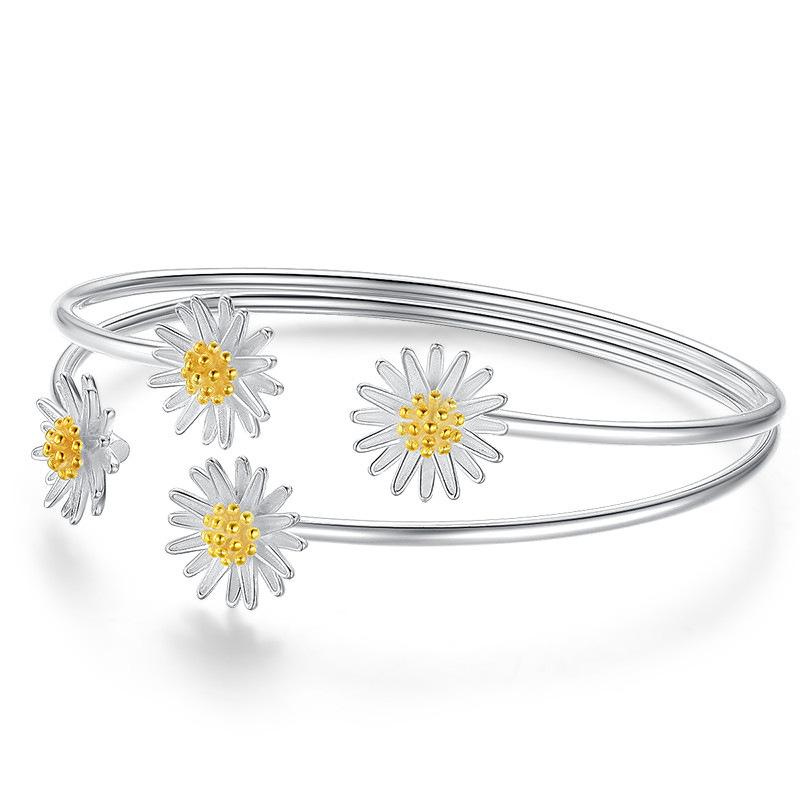 925 Sterling Silver Adjustable Size Daisy Flower Charm Bracelet &Bangle for Women Party Wedding Jewelry Pulseras Mujer