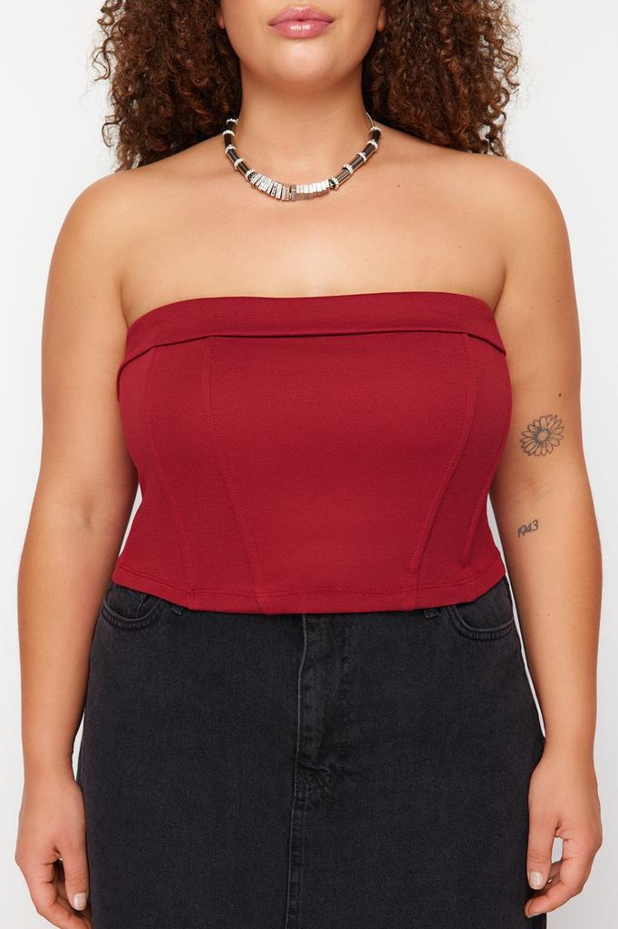 Schwarze trägerlose Strickbluse im Damen-Stil in Übergröße