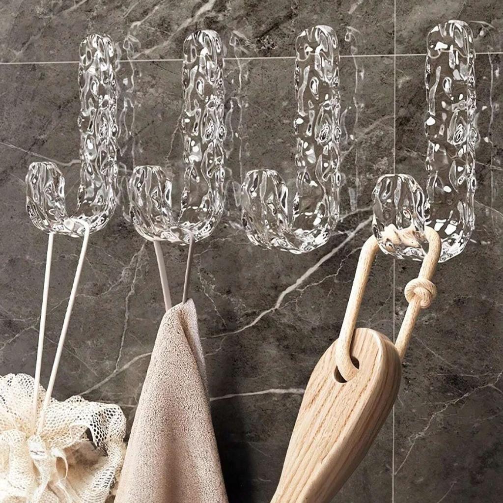 4/8/12Pcs Acrylic Diamond Wall Hook Tranparent Waterproof Adhesive Hooks For Hanging Towels Coats Home Bathroom Organizer