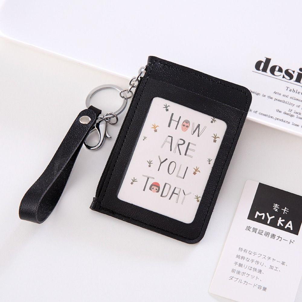 New Zipper Bag Card Badge Holder PU Leather with Hand Rope Coin Purse Card Case Office Supplies