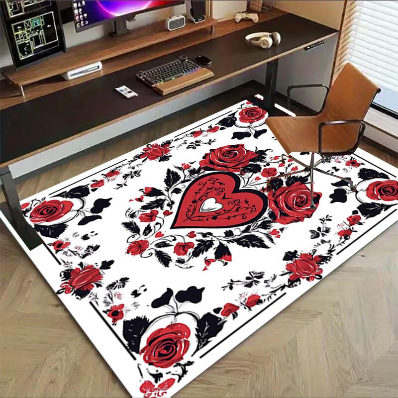 1 Stück Rose Herz Anti-Rutsch Boden Teppich, Büro, Familie, Schlafzimmer, Studio - Großer Teppich, Lebendige Farben-C0498