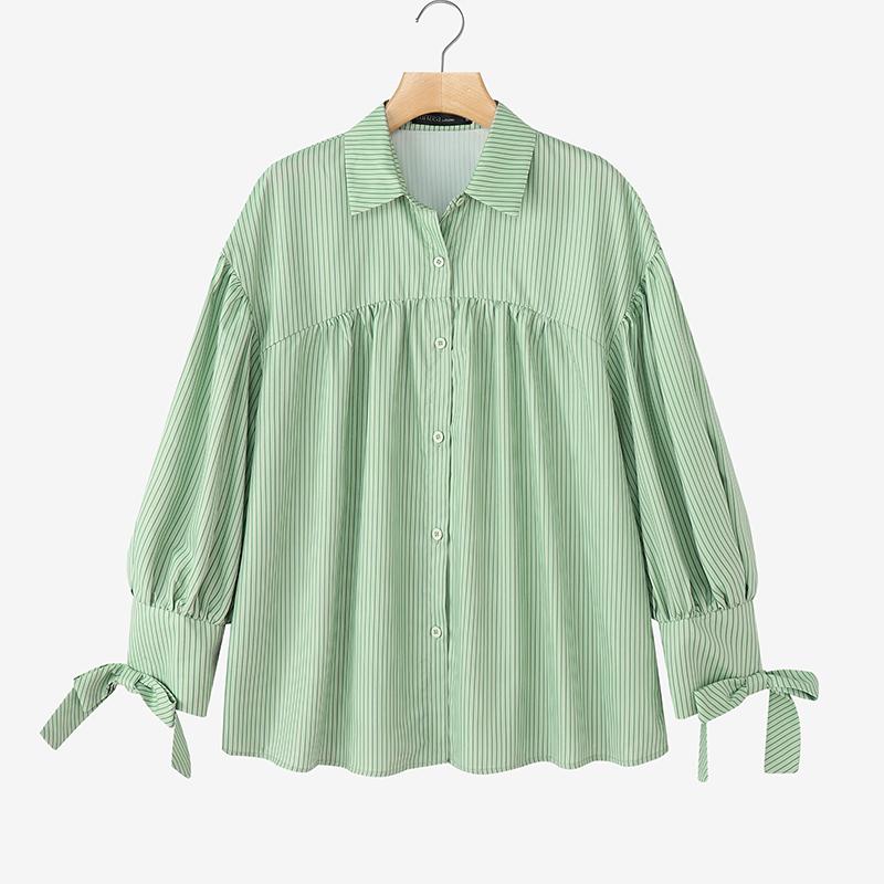 ZANZEA Women Turn Down Collar Loose Long Sleeve Stripe Blouse