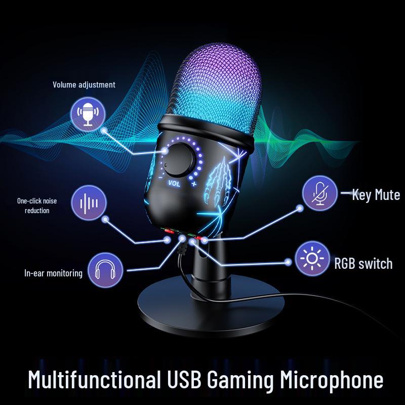 Enping USB Gaming Condenser Microphone with RGB Lights for Streaming & Karaoke