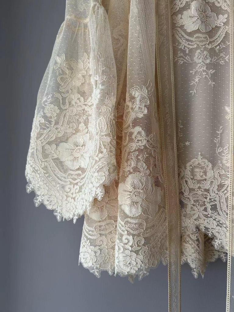 Top Élégant Blanc Cassé & Abricot Dentelle Assemblée - Style Français, Coupe Ajustée & Ample