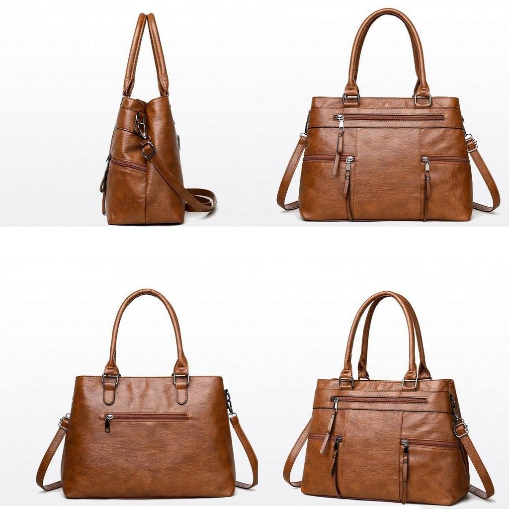 Women'S Leather Top-Handle Bags Luxury Designer Handbag And Purse Ladies Solid Color Shoulder Crossbody Bag Ladies Travel Commuter Bags