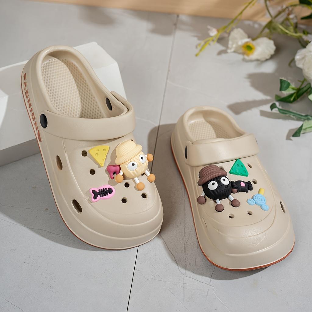 Women's Summer Casual Clogs Cute Cartoon Shoe Charms Height Increasing Non‑Slip Indoor Outdoor Slippers for Beach