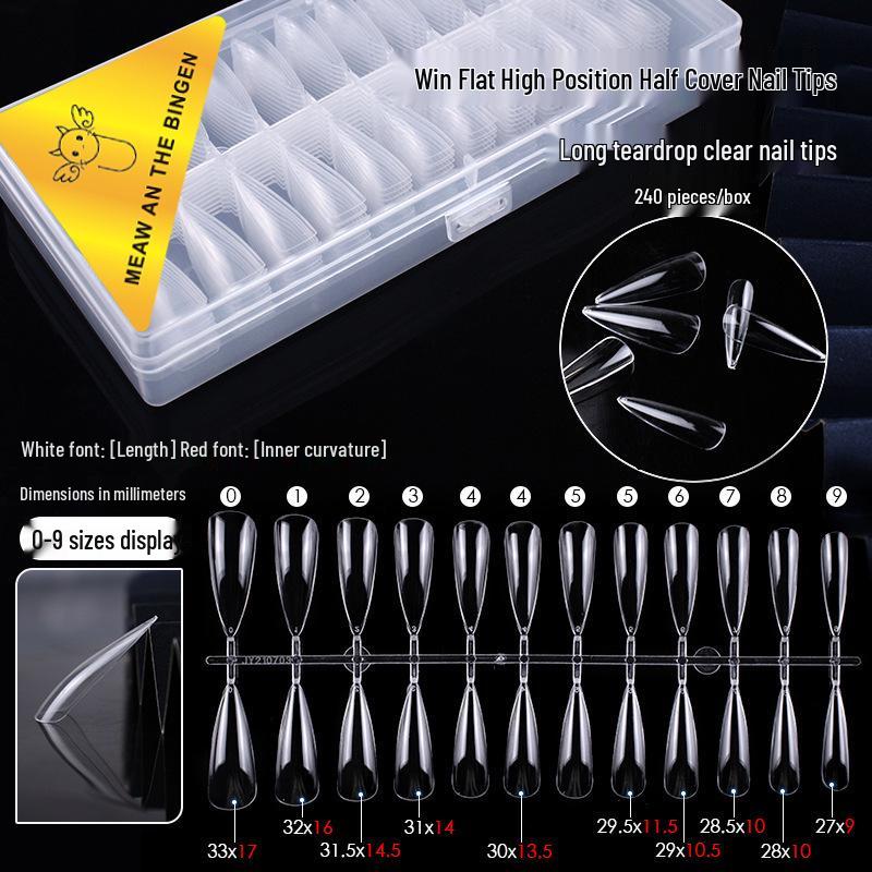 Dual-Use Seamless Transparent Frosted Nail Tips - Extendable Flat/Arc Design