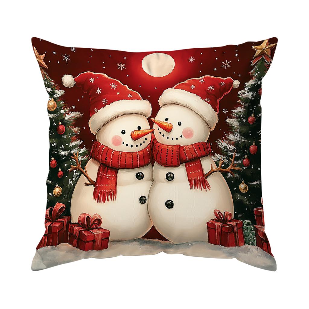 Christmas Snowman Pillowcase Square Bedroom Sofa Cushion Cover 100% Polyester Living Room Soft Cushion Pillowcase Home Decor
