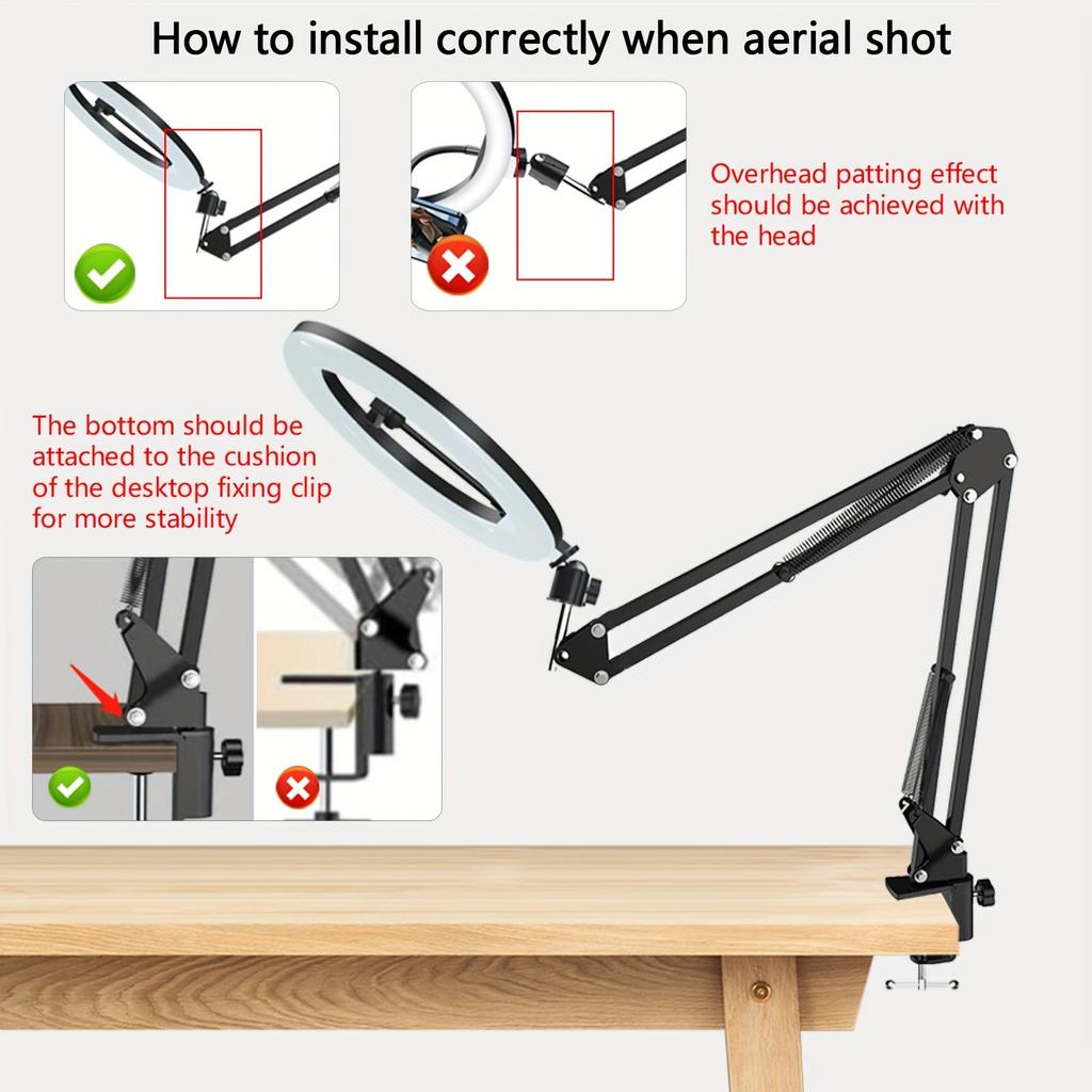 10 Inch Led Selfie Ring Light With Phone Holder Table Arm Stand Photography Lamp For Live Broadcast Streaming