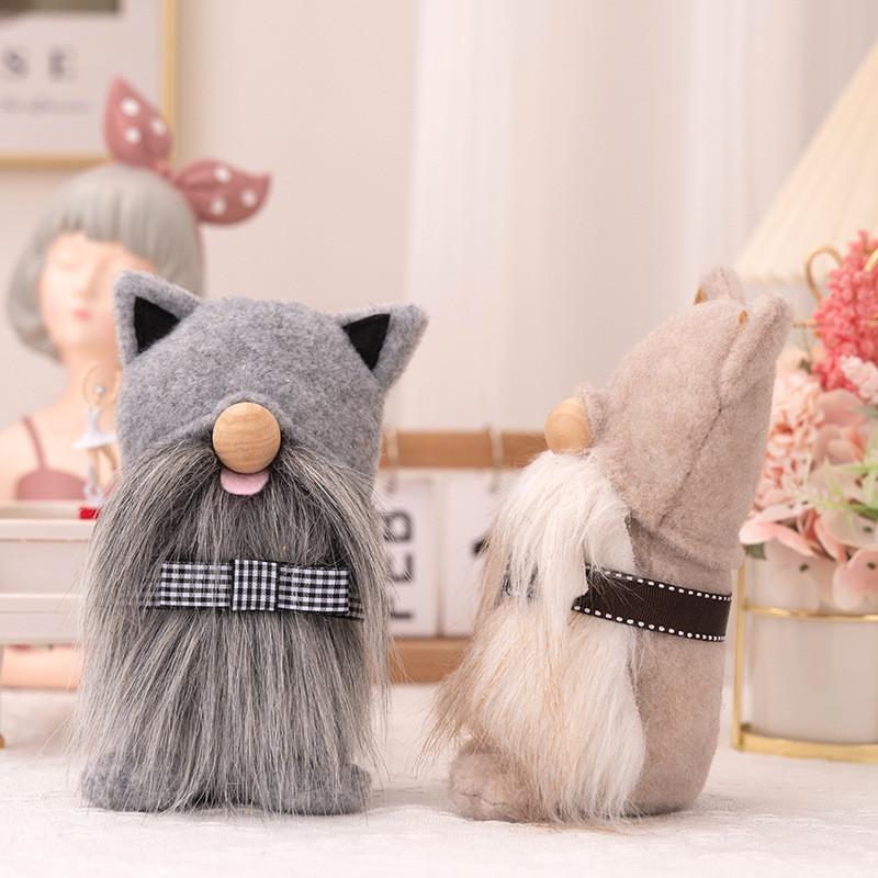 Cute Grey And Brown Plush Cat Stuffed Toy Decorative Accent For Farmhouse Style