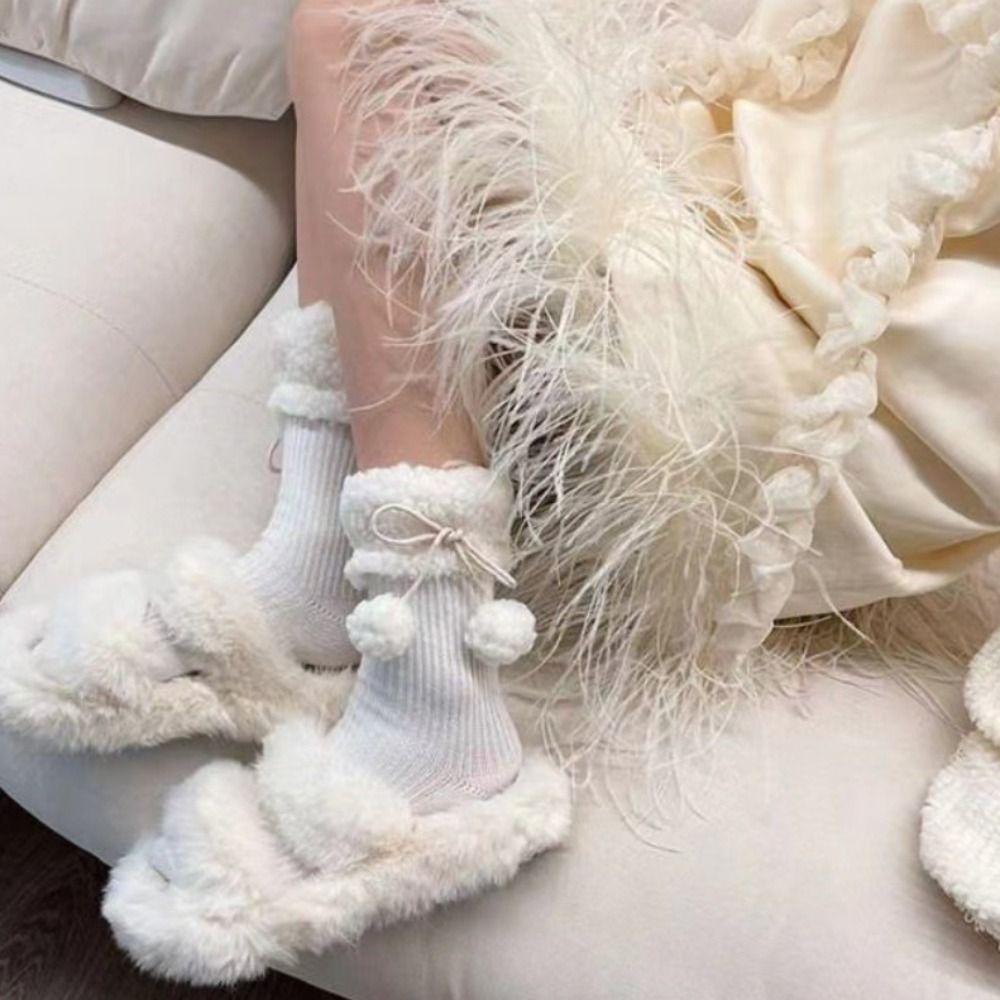 Plush Balls Winter Socks Women Y2K Coral Fleece Socks Kawaii Woolen Lolita Socks  Winter