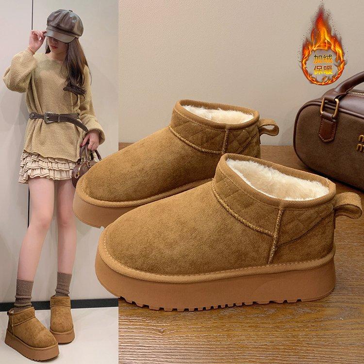 Zhou Dongyu Has the Same Style~ Uncle's Wool Integrated Velvet Thick-soled Snow Boots Women's 2025 Winter Cotton Shoes Short Boots