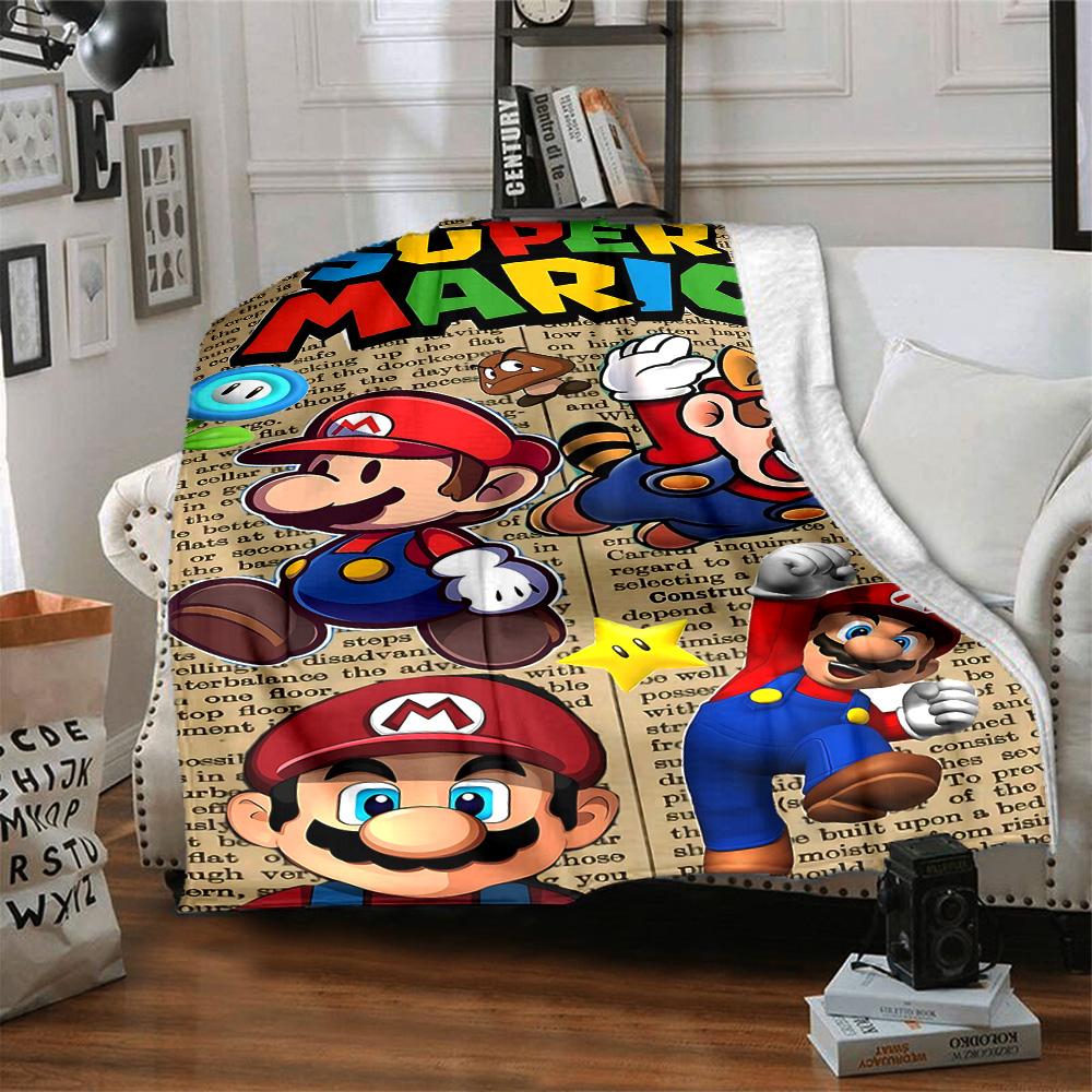 Super Mario Adventure Flannel Blanket Super Soft Warm Cozy Blanket For Sofa Bed Office Travel Allseason Home Decor Gift