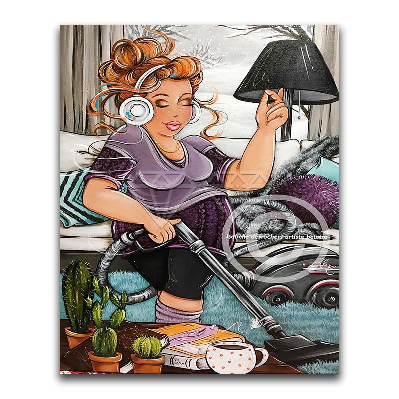 5D-Diamant-Gemälde zum Selbermachen, fettes Mädchen, Damen, Heimdekoration, niedlicher Cartoon, voller runder Diamant-Stickerei, Kreuzstich, Diamant-Mosaik