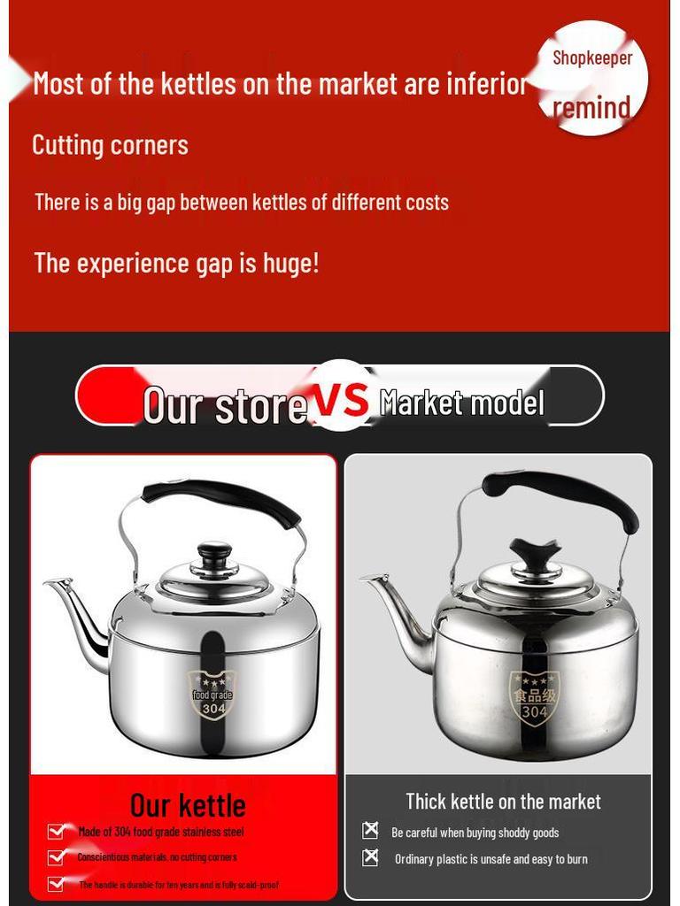 Velkokapacitní 304 nerezová píšťalka na vodu pro plynové a indukční sporáky