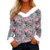 Women's Fashionable Casual V-Neck Christmas Print Long-Sleeved Top