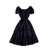 French Gentle Wind One-word Shoulder Bubble Sleeves A-word Dress Women's Summer Short Sleeves High Waist and Thin Temperament Skirt