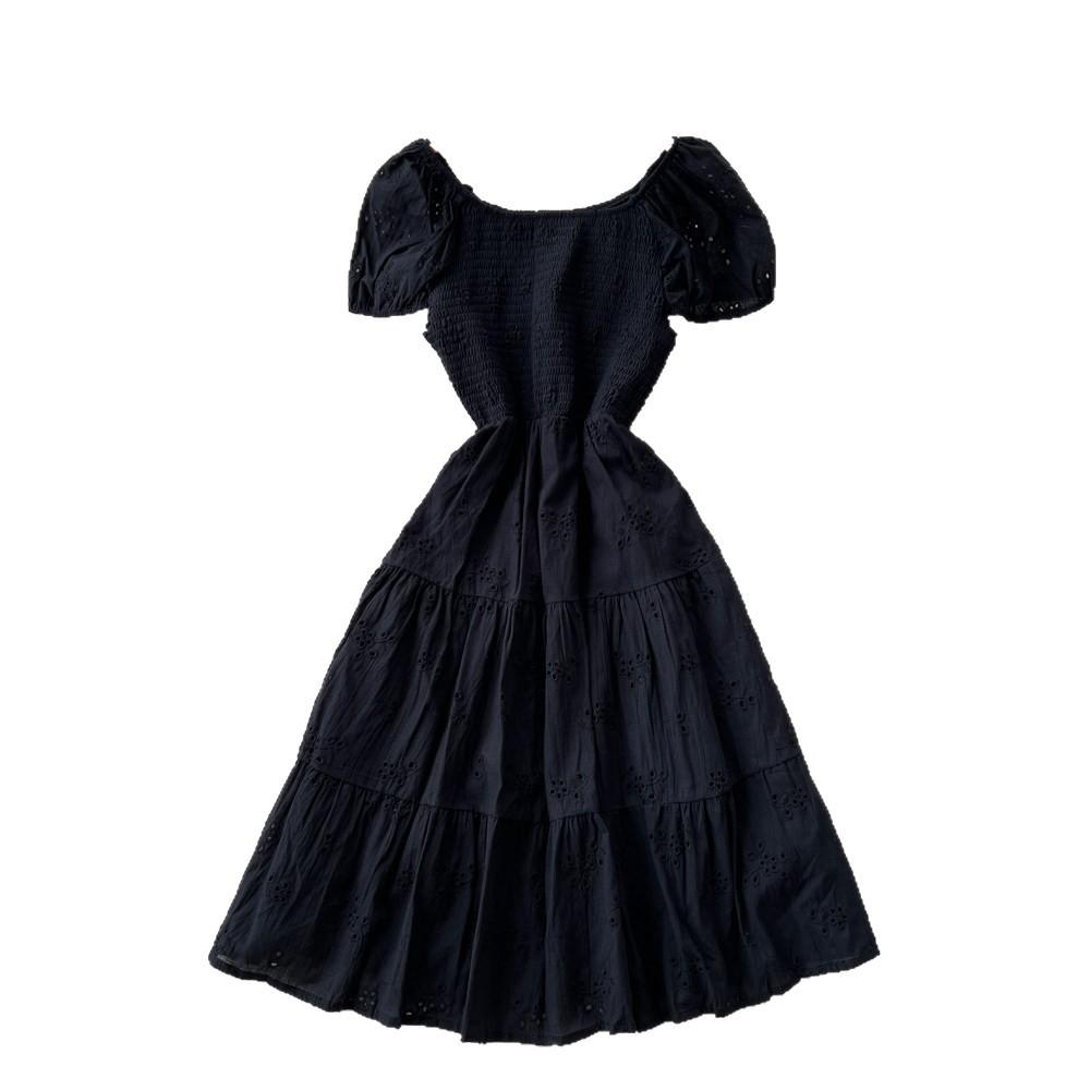 French Gentle Wind One-word Shoulder Bubble Sleeves A-word Dress Women's Summer Short Sleeves High Waist and Thin Temperament Skirt