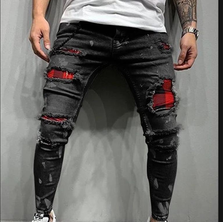 Vaqueros bordados acolchados para hombre Skinny Jeans Ripped Grid Stretch  Denim Pants MAN Elastic Waist Patchwork Jogging Pantalones vaqueros comprar  a buen precio — entrega gratuita, reseñas reales con fotos — Joom