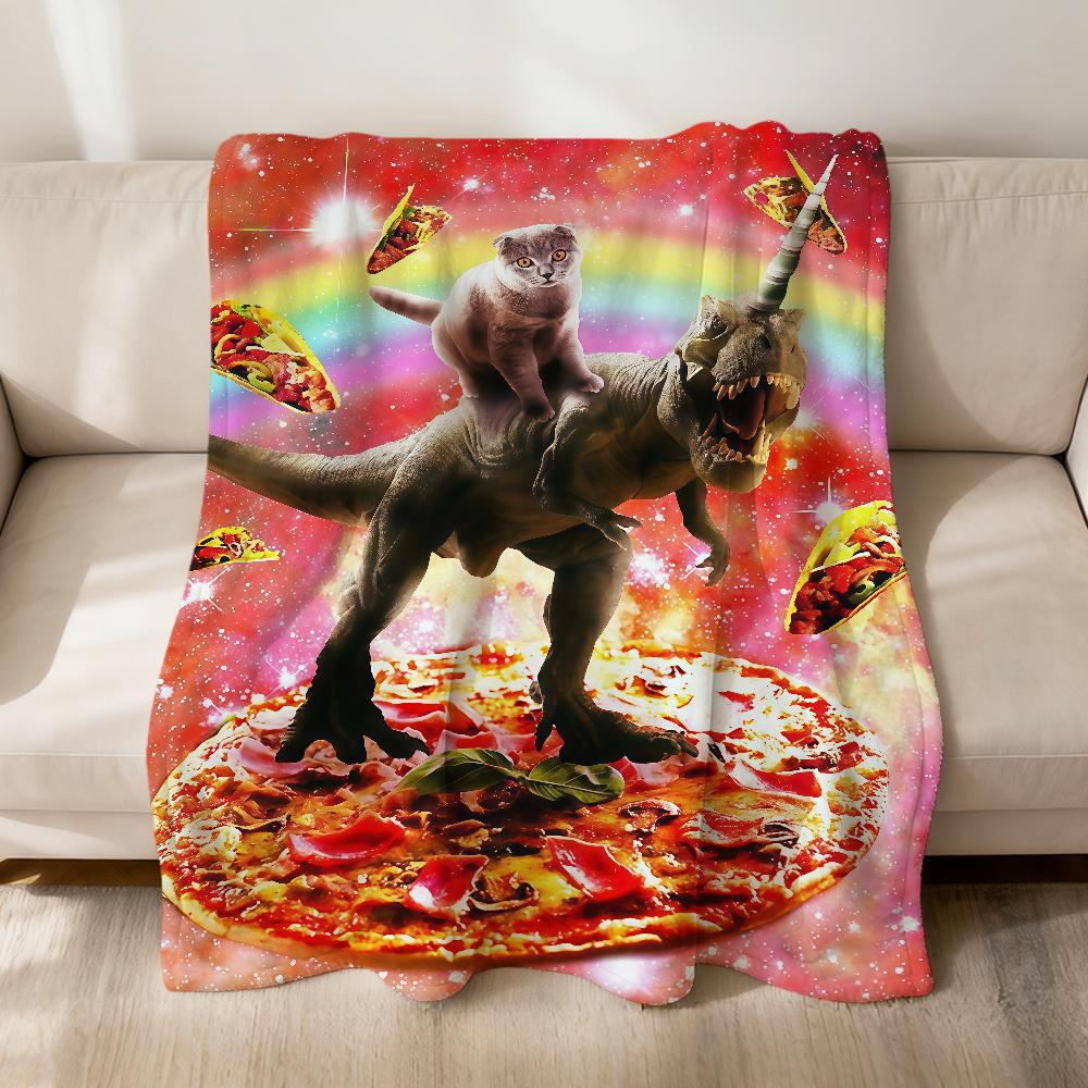 Space Cowboy Cat Meme Dinosaur Abstract Funny Pizza Flannel Soft Warm Plush Blanket Sofa Living Room Hogar Bed Gift Car Portable
