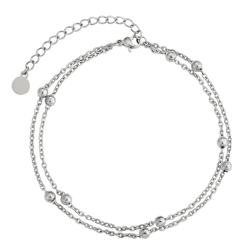 KRKC 1.7mm Double Layer Sliver 18K Gold Plated Stainless Steel Cable Chain Ankle Bracelet Anklet with Heart Charms