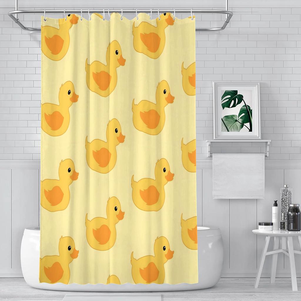 Cute Yellow Duck Shower Curtain – Playful Duckies Pattern, Kids Bathroom Decor, 70X70In, Includes Hooks