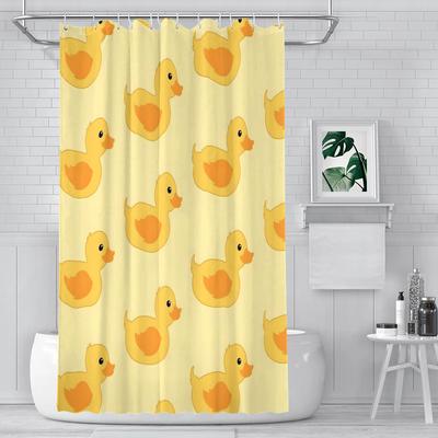 Cute Yellow Duck Shower Curtain – Playful Duckies Pattern, Kids Bathroom Decor, 70X70In, Includes Hooks
