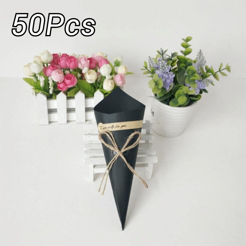 50Pcs Kraft Paper Bouquet Wrapping Tubes With Rope Tag DIY Handmade Flower Cones Holder Confetti Holder Wedding Decoration