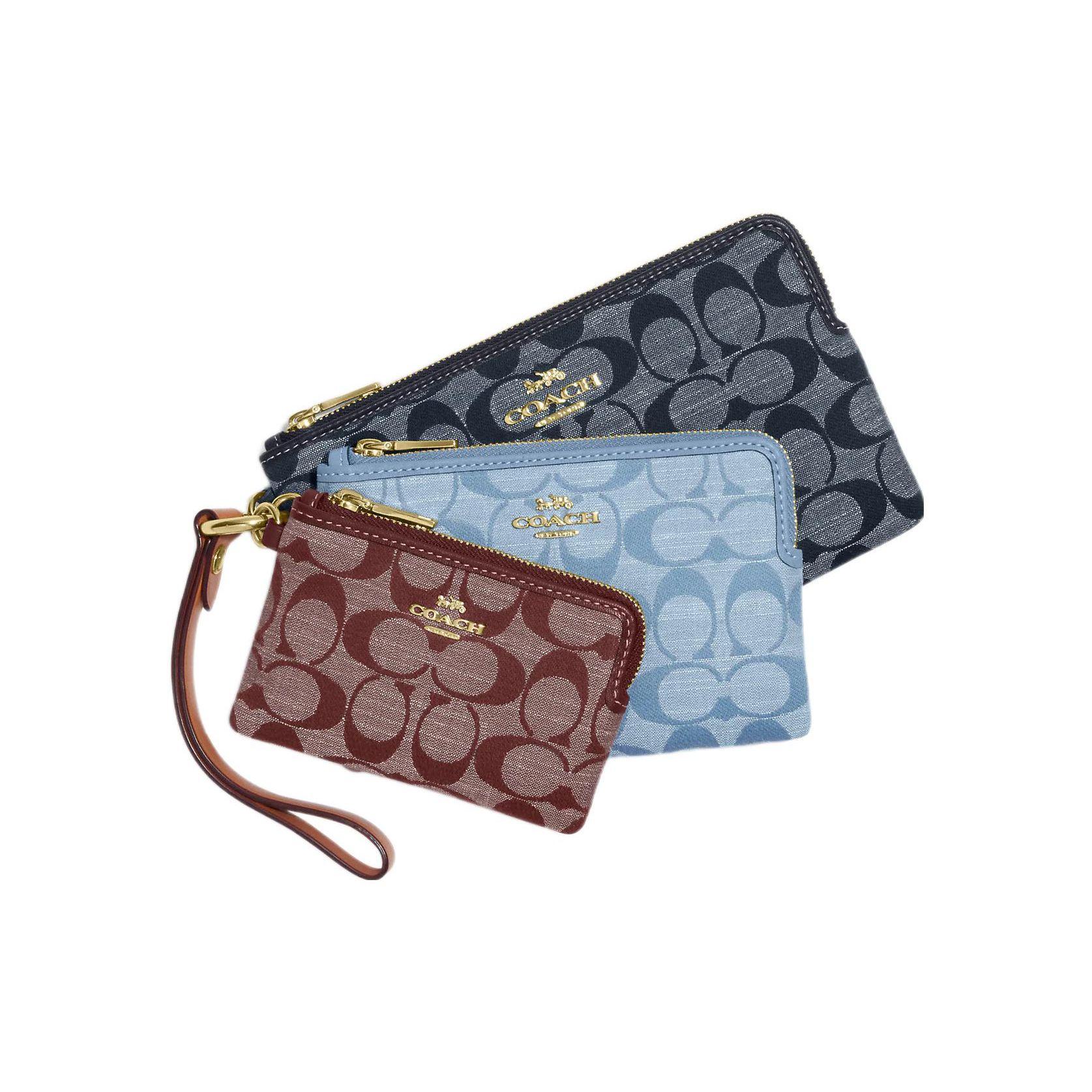 

Coach Corner Zip 20 Classic Monogram Zip Closure Three-Piece Set Coated Canvas And Leather Handbag Small Women handbags Dark-Blue CH199-IMDEI Basic Set (Bag+Dust Bag)