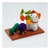 Obon Decoration: Cat Holding a Chinese Lantern, Spirit Horse, and Wooden Base, Rayon Chirimen Fabric
