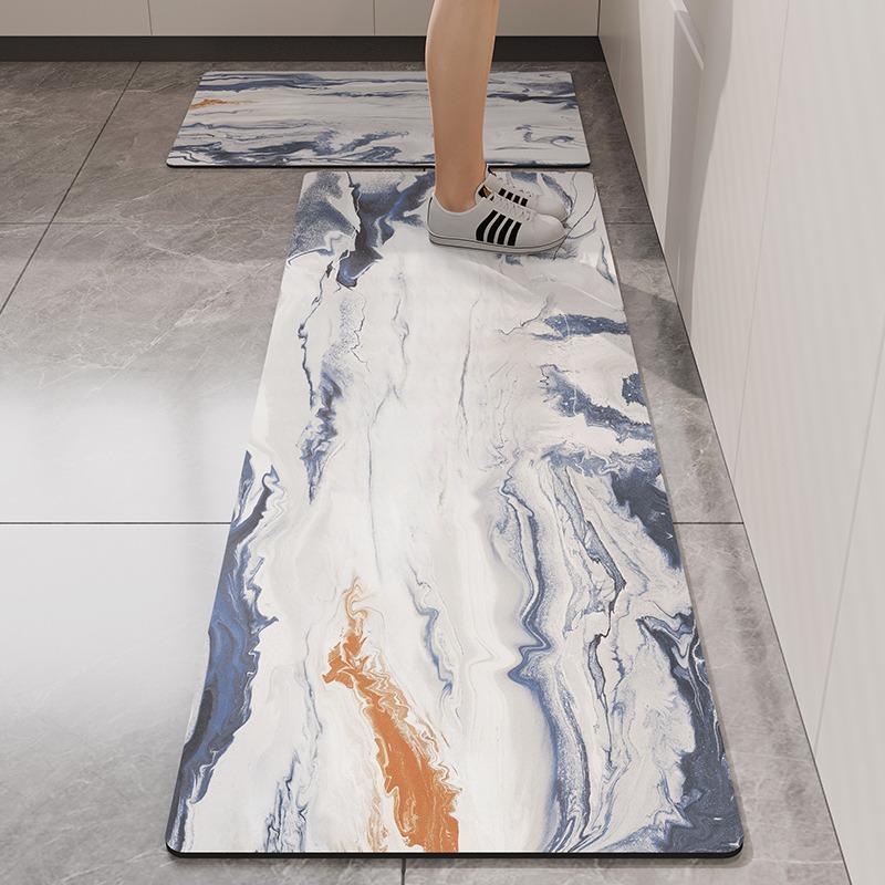 Kitchen Carpet Non-slip Waterproof Leather Floor Mat Imitation Marble Texture Large Size Rug PVC Home Decoration Foot Mats