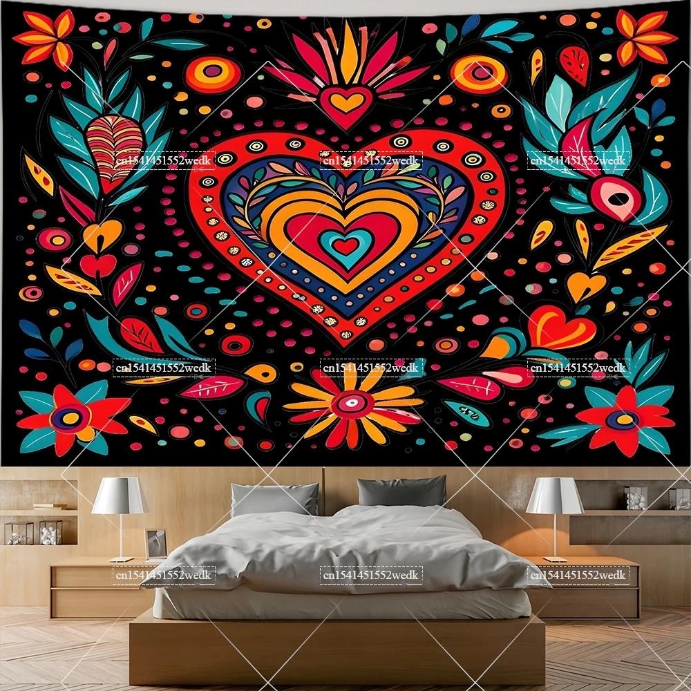 Mexiko Blumenteppich Mexikanische Pflanze Blumen Stickerei Ethnisch Otomi Vögel Wandteppiche Ästhetische Raumdeko Illustrationen Hintergrund