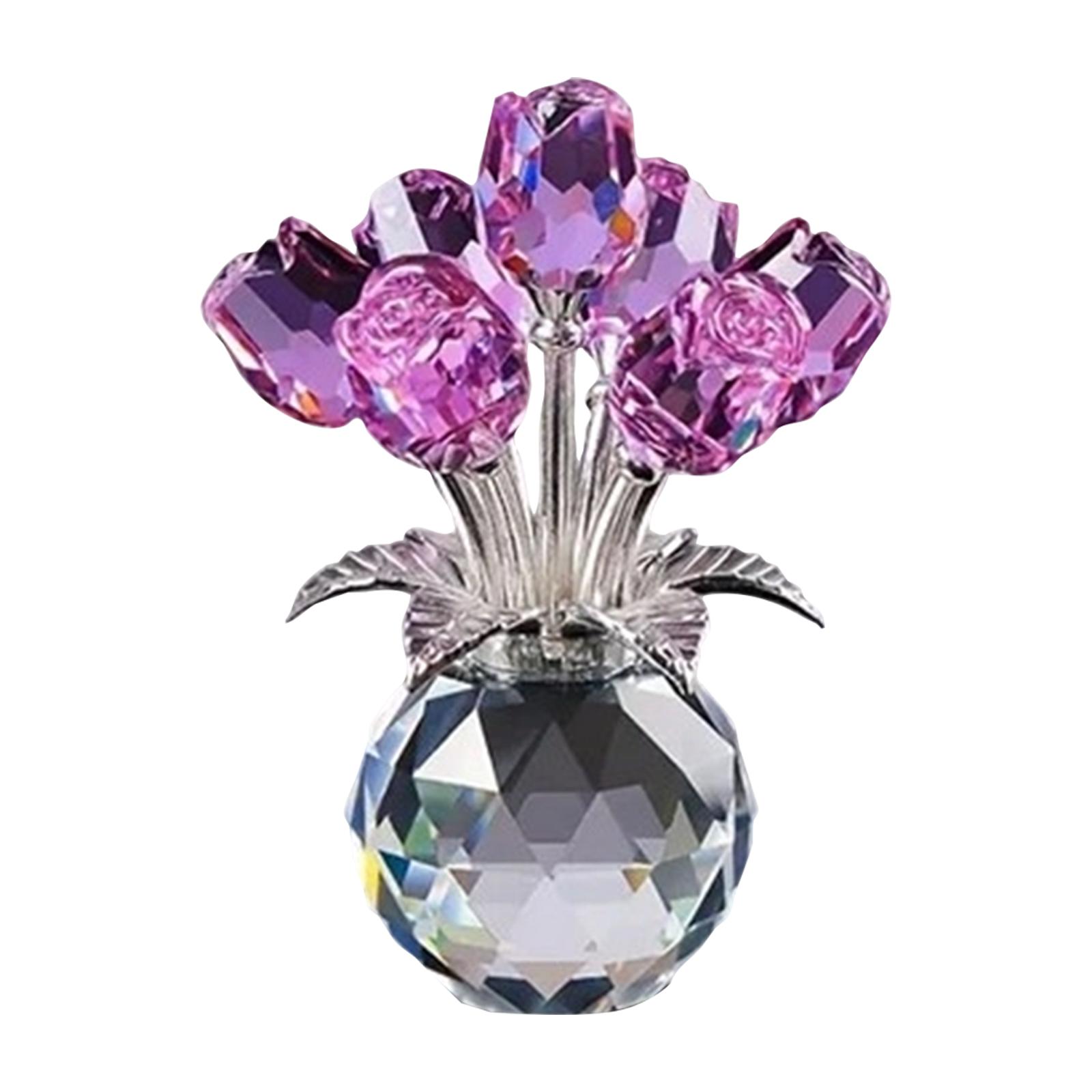 

Colorful Rose Crystal Figurine With Vase | Handmade Flower Ornament Home Table Decor One Size фіолетовий