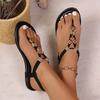 Women's Plus Size Beaded Butterfly Embellished Round Toe Casual Flat Sandals Comfortable Slip On Summer Footwear for Daily Wear
