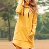 Women Long Length Loose Casual Solid Drawstring Hoodie Pullover With Big Pocket