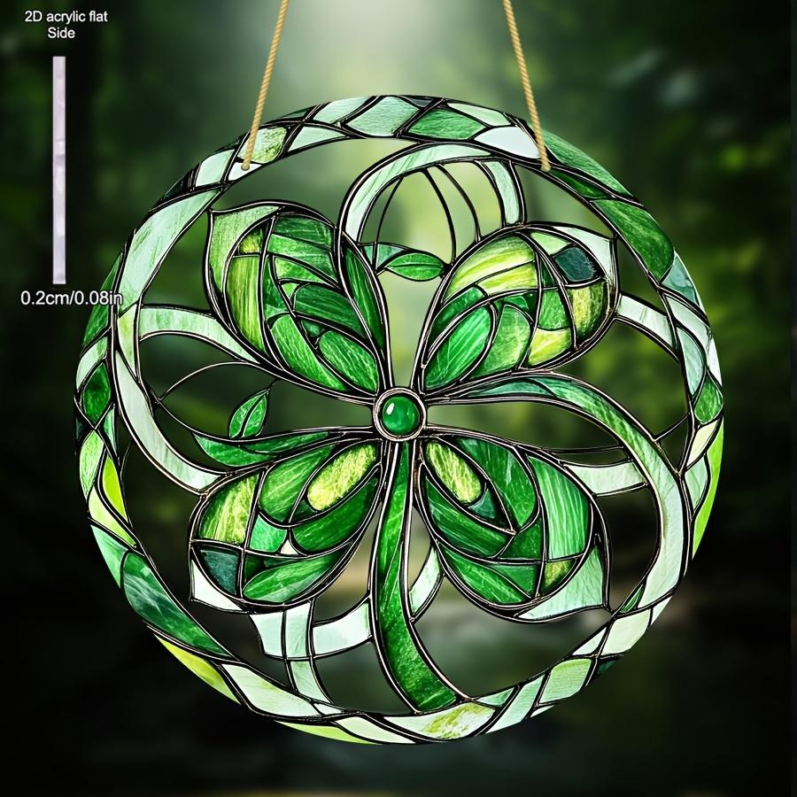 Celtic Knot Stained Glass Suncatcher, Green Leaf Design, Nurseries, Vintage Home Decor Wall for Bar Kitchen, Restaurant Shop Wall Decor, Classic Styl