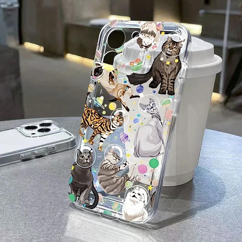 Graffiti Cartoon Dog Cat Phone Case For iPhone 15 Pro Max 14 12 13 11 16 16e Case X XR XS 7 8 Plus SE 3 Transparent Soft Cover