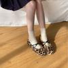 2025 autumn and winter new round head with leopard print fluff thick sole warm outer wear Doudou pregnant women's single shoes