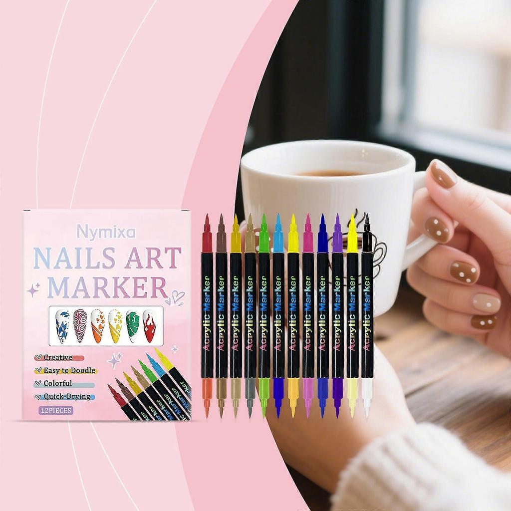 Nymixa Dual-Head Diy Nail Art Pen Set Creative Hand-Painted Nail Cap Color Pattern Nail Art Set