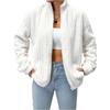 Women's Fashion Casual Solid-Color Ribbed Fleece Cardigan With Zipper Stand Collar Short Jacket