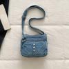 Retro Denim Crossbody Bag Multi Pocket Shoulder Purse with Star Decoration